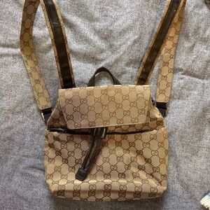 Gucci Beige Brown GG Canvas Backpack